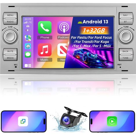 Android 13 Autoradio für Ford Transit Fiesta Focus Galaxy Mondeo Fusion für Kuga C-Max S-Max Connect mit Carplay und Android Auto – 7-Zoll-Radio WiFi GPS SWC + Rückfahrkamera und Mikrofon 1+32G (1/5)