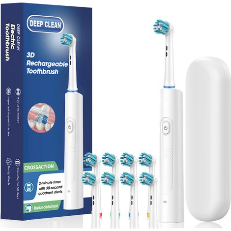 Brosse à dents électrique sonique 3D 8 têtes de brossage étui de transport nettoyage profond Blanc (1/5)