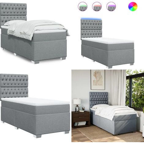 Sommier à lattes de lit et matelas Gris clair 90x190 cm Tissu - Lit Plateforme - Lit Double - Lit Design - Matelas À Ressorts Ensachés - Éclairage Led - Home & Living (1/5)