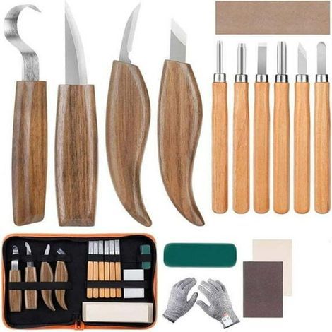 Beginner wood carving kit, 15-piece wood carving kit, wood carving knife set with storage bag, wood carving tool set with knife (1/5)