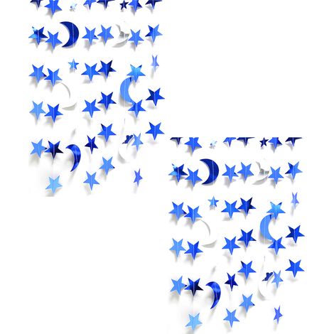 Guirlande Étoiles Et Lune Réfléchissante - Décoration Thème Céleste Pour Mariage Anniversaire Fête - Kit 1 Pièce (1/5)