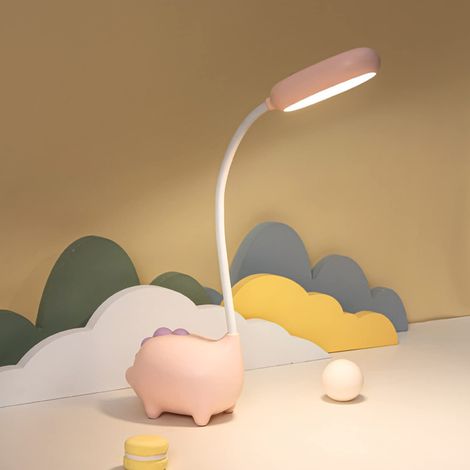 Lampe de bureau dinosaure LED pour enfants, veilleuse unique rose kawaii, lampe de table avec 3 modes lumineux, éclairage doux pour les yeux, lampe USB rechargeable pour chambre d'étudiant ou dortoir (1/5)