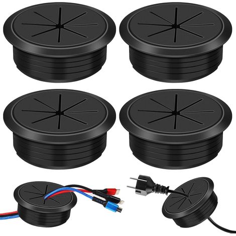 Lot de 4 Passe-câbles en Plastique Flexibles de 60 mm de diamètre - Passe-câbles - en Plastique - pour Bureaux, Plans de Travail - Noir (1/5)