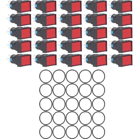 25Pcs Bouton Poussoir Lumineux 220V Auto‑Verrouillant Rectangle Rouge 16mm BEM‑LA16‑11DS‑J (1/5)