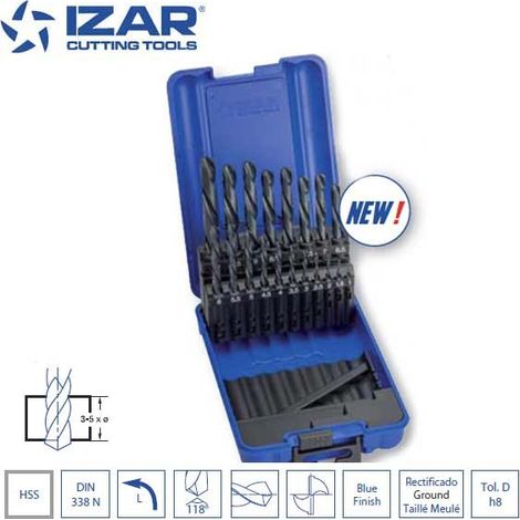 coffret 19 forets HSS coupe à gauche DIN338N Izar de 1 à 10 mm par 0.5 mm