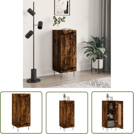 The Living Store Buffet Chêne fumé 34,5x34x90 cm Bois d'ingénierie - Buffet Design - Meuble Rangement - Armoire Entrée - Commode Salon - Mobilier Chambre (1/5)