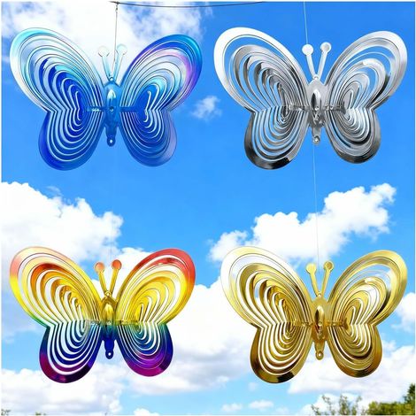 Lot de 4 papillons répulsifs anti-oiseaux, décoration 3D changeant de couleur avec UV, pour arbre, balcon, terrasse. (1/5)