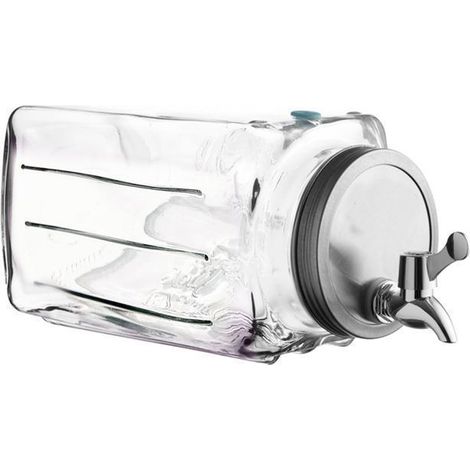 Distributeur de boissons en verre - JUANIO - 3L - Robinet anti-rouille - Rectangulaire transparent - Couvercle vissé (1/4)
