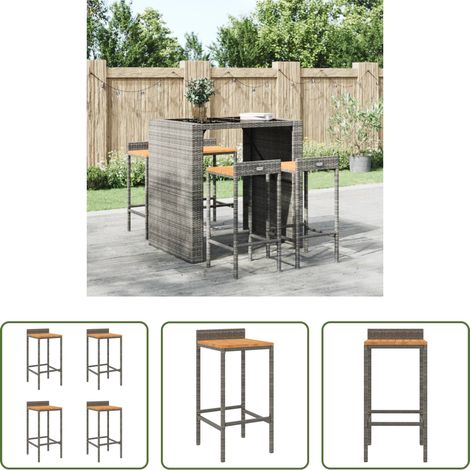 Tabouret extérieur - Tabourets de bar lot de 4 gris résine tressée et bois d'acacia (1/5)