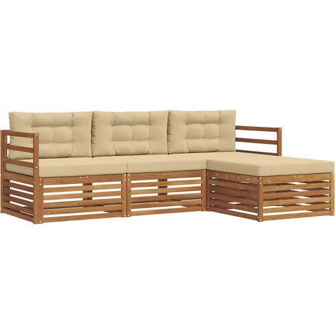 Conjunto de sofás de exterior con cojín Natural y Beige vidaXL