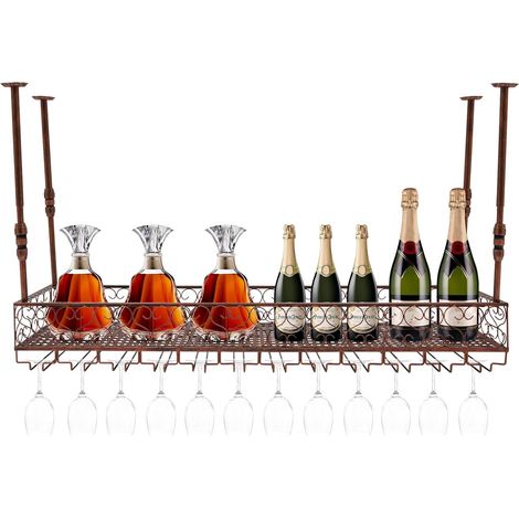 Industrial Vintage Bar schwimmende Regal 120x25cm Bronze Bar schwimmende Regale für Wand Decke montiert hängenden Weinflaschenhalter Regal Champagner Glas Rack (1/5)
