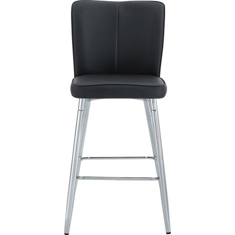 Juego de 2 taburetes de bar de PU negro y metal plateado 44x44x101 cm con respaldo ergonómico (1/5)