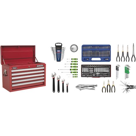 Sealey AP33059COMBO Superline PRO&reg Topchest 5 Drawer with 139pc Tool Kit - Red