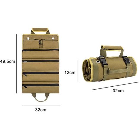 Estuche enrollable, Estuche para herramientas, Resistente al agua, Rollo para herramientas, Caqui, Bolsa enrollable, Nylon, 49,5326,5 cm (1/5)