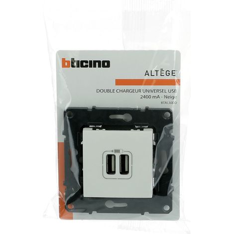 Bticino - Prise double USB Altège Type-A 3A - Finition Neige (1/5)