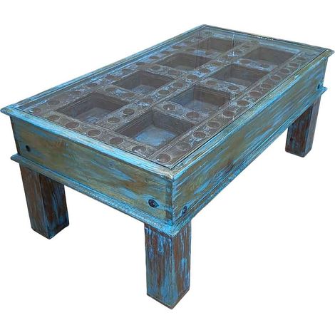 Mesa de centro de madera artesanal 107x57x45h cm