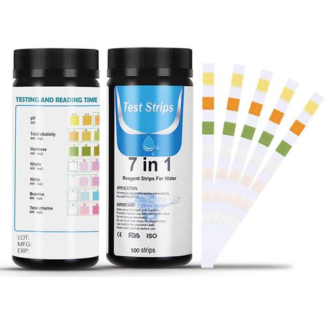 Pool Test Strips, 7 in 1 Pool Test Strips, 100 Pack Water Quality Test Strips for Chlorine, Bromine, Nitrite, Nitrate, Hardness, Total Alkalinity, PH (1/5)