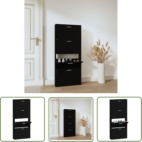 The Living Store Schuhschrank Schwarz 59x17x150 cm Holzwerkstoff - Schuhschrank - Schuhregal - Holzwerkstoffmöbel - Garderobe - Einbauschrank (1/5)