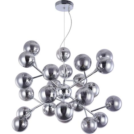 Lampadario Contemporaneo Dallas Metallo Cromo 24 Luci Diffusori Fumè (1/5)