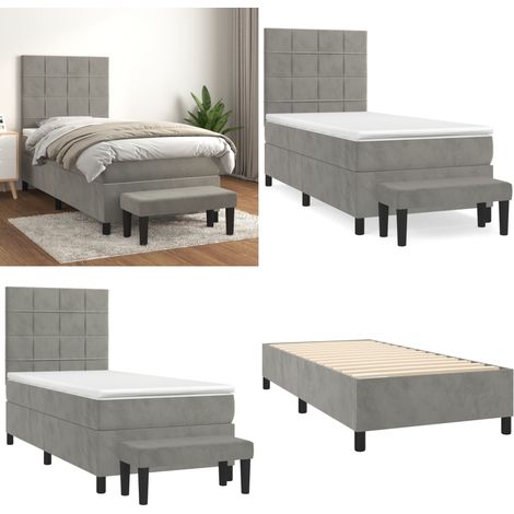 Boxspringbett mit Matratze Hellgrau 90x200 cm Samt - Boxspringbett - Samtbett - Doppelbett - Bett Mit Matratze - Schlafsystem - Home & Living (1/5)