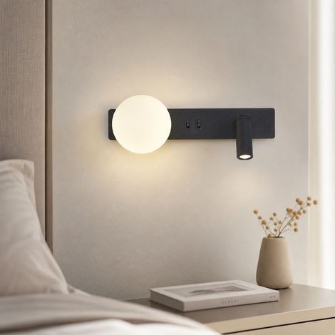 Applique murale lecture orientable LED double source fer aluminium 30x10cm noir blanc sans scintillement pour chambre (1/5)