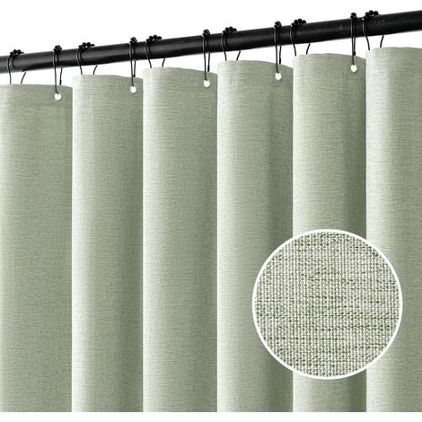 Cortina de ducha de lino con anillas metálicas, impermeable y resistente al moho, apta para baños, 150 x 180 cm (verde).