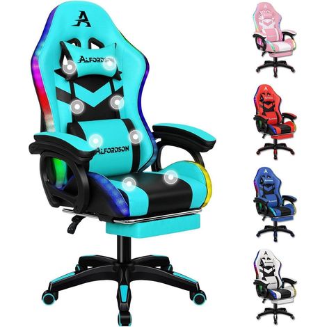 Gaming Stuhl LED RGB Beleuchtung Massaging Fußstütze, Ergonomischer Drehstuhl (1/5)
