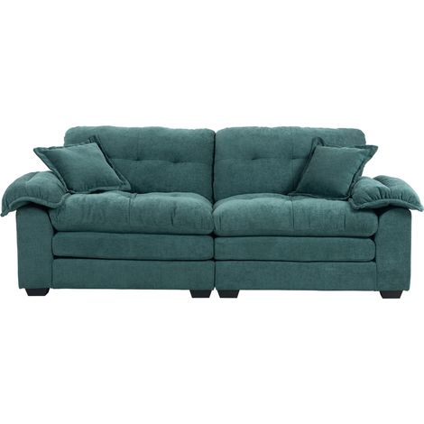 Canapé deux places profond en chenille de 213 cm avec coussins à double couche (mousse à mémoire de forme + ressorts ensachés) – canapé confortable pour petits salons, appartements et bureaux (1/5)