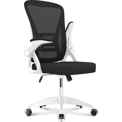 Rattantree - Chaise de bureau - Fauteuil de bureau Ergonomique - avec accoudoirs rabattables à 90° - réglable en hauteur 41-51 cm - Pivotante à 360° - housse en maille respirante - Assise large 50 cm