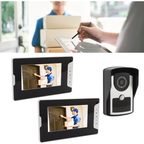 Intelligente Video-Türklingel mit zwei Monitoren, 16 Klingeltönen, Infrarot-Nachtsichtkamera, Gehäuse aus ABS/Aluminium/Acryl, für Zuhause (1/5)