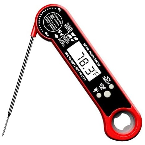 Thermometer, wasserdicht, Sofortanzeige für Küche und Grill, Lebensmittelthermometer zum Grillen und Kochen, rot (1/5)