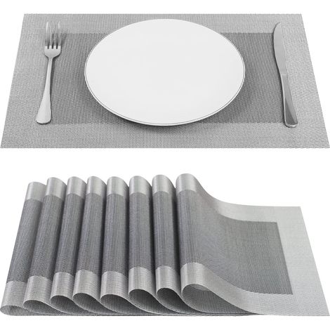 Lot de 8 Sets de Table, Vinyle Tissé Résistant Chaleur 45x30cm, Napperons Cuisine Gris (1/5)