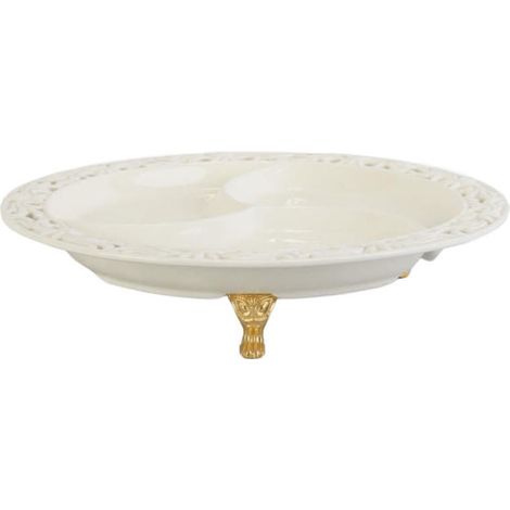 Keramikteller mit Fächern auf goldenen Füßen, 24 cm – Kollektion Lace (1/3)