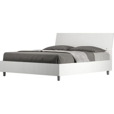 Letto Matrimoniale 160x190 cm con Rete Testata Inclinata Demas Frassino Bianco (1/5)