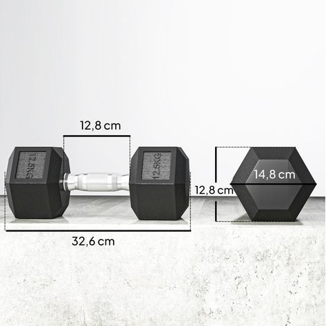 Mancuernas hexagonales 2 x 12,5 kg con empuñadura moleteada de hierro fundido negro HAVRYA (1/5)