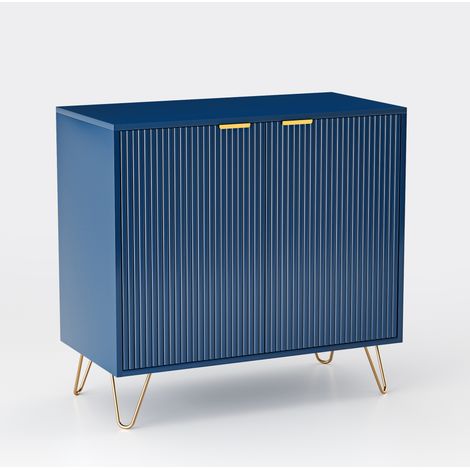 Buffet moderne bleu 80x40x78 cm – 2 niveaux – 2 portes – Panneaux de particules et MDF – Rangement flexible pour cuisine et salon (1/5)