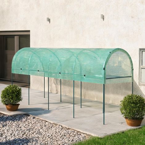 Serre tunnel de jardin vert avec armature en acier et bâche (1/5)