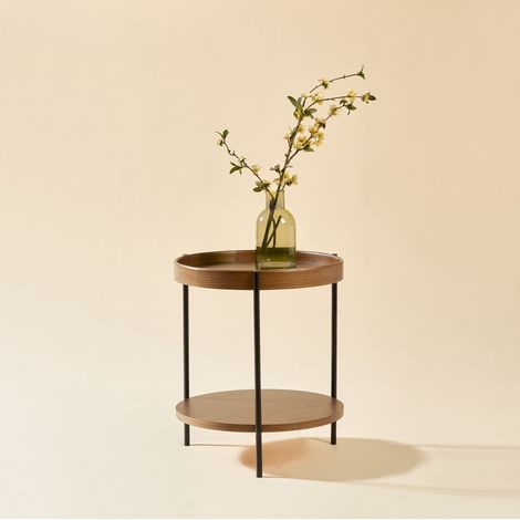 Tavolino rotondo fisso 44x44x48 cm in legno e metallo color noce FloraGrace (1/5)