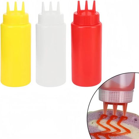 Ensemble de 3 flacons souples à 3 trous pour épices. Flacons souples vides pour sauces. Flacons à sauce avec couvercles. Faciles à identifier. Réutilisables. 4 (1/5)