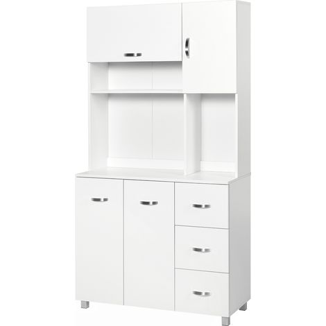 Modernes Küchen-Sideboard mit Schubladen, Schränken und offenen Regalen, 100 x 39,5 x 183,5 cm, weiß