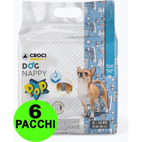 72 Fasce igieniche per cani maschi Dog Nappy Pop S 30-40 cm - 6 pacchi da 12 pezzi cad.