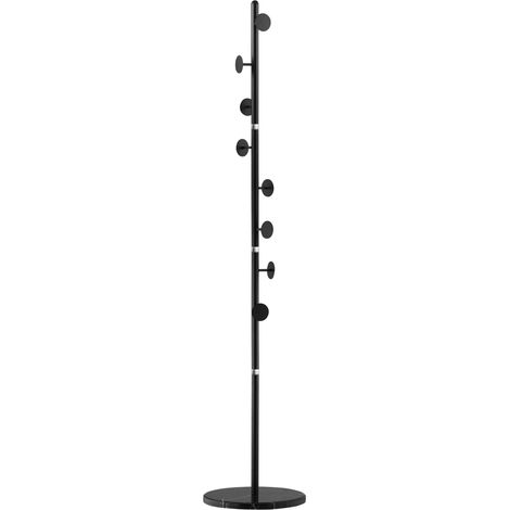 Freistehende Garderobe mit 8 Haken, Stahlrahmen und Marmorsockel, 35 x 35 x 170 cm, schwarz (1/5)