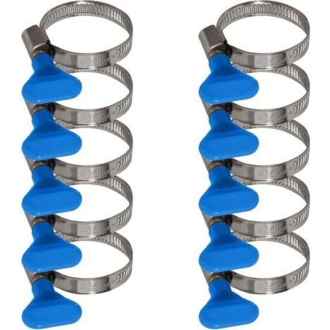 Lot de 10 colliers de serrage avec écrou papillon en acier inoxydable - Collier de serrage avec bande de 9mm (25-40mm Écrou à oreilles bleu)