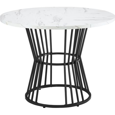 Blanc avec pied métallique (1 pc), table de cuisine, cadre métallique stable, table marbrée moderne, table de petit-déjeuner/salle à manger, noir (1/5)