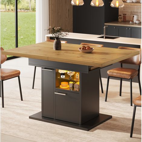 Tavolo allungabile con contenitore e LED, 110-140 x 80 x 77,2 cm, nero OKMYHOME (1/5)