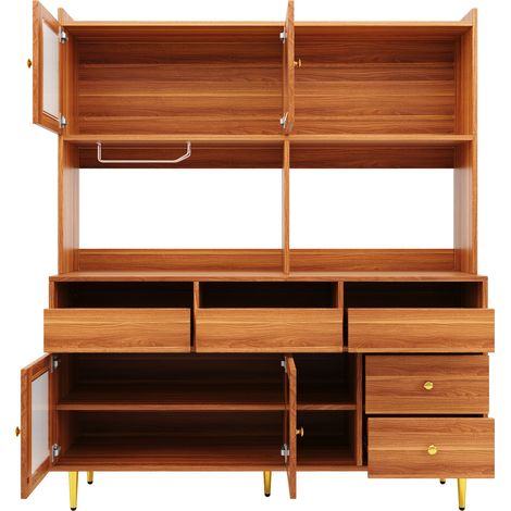 Credenza alta da ristorante 145 x 39 x 171 cm in MDF con vetro ondulato e portabicchieri (1/5)
