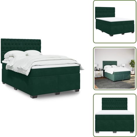 Letto a molle - vidaXL Giroletto a Molle con Materasso Verde Scuro 140x190 cm Velluto - Letto con testiera