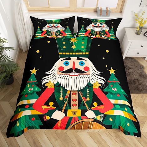 Housse de Couette 140x200 Cm avec 1 Taie d'oreiller, Parure de Lit Casse-Noisettes de Noël pour Enfant Fille, Sets de Housses de Couettes Arbre de Noël Joyeux, Couvre Lit Pin de Noël - 140x200cm + 1 T (1/5)