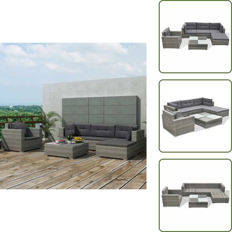 Salon de jardin 6 pcs avec coussins résine tressée gris - Salon De Jardin - Salon Extérieur - Mobilier De Jardin - Canapé D'angle - Set De Salon (1/5)