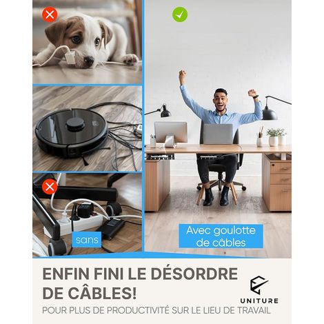 Desk Cable Tidy - Adhesive Cable Cover - 2 x 40 cm - Home Office Cable Tidy (Black) (1/2)